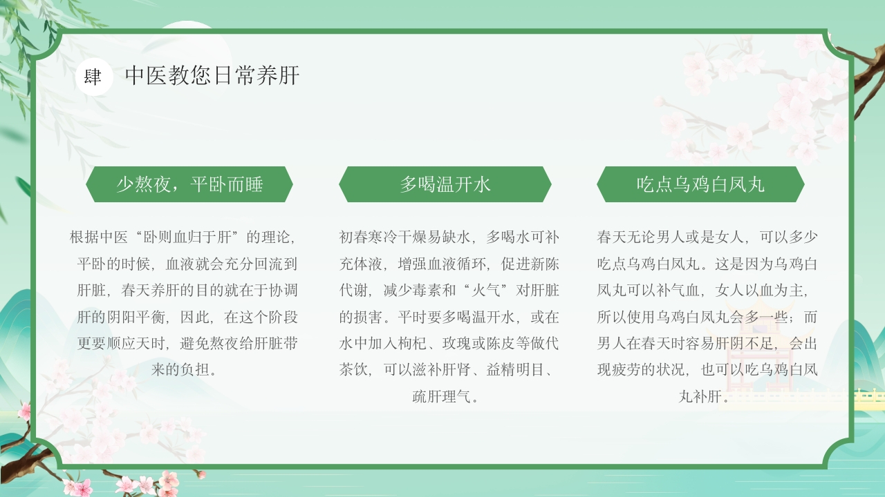 中国风春季中医养生春季养肝秘籍PPT课件17