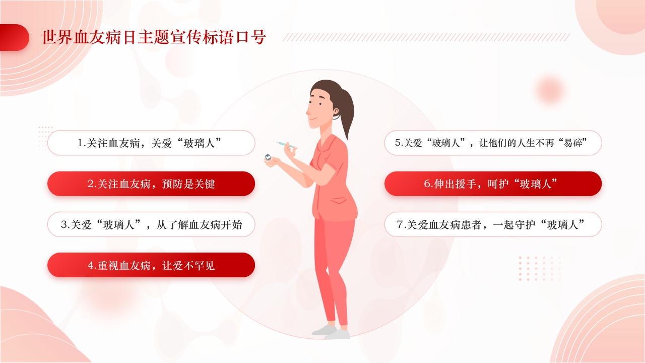 简约医疗风世界血友病日主题宣传PPT课件18