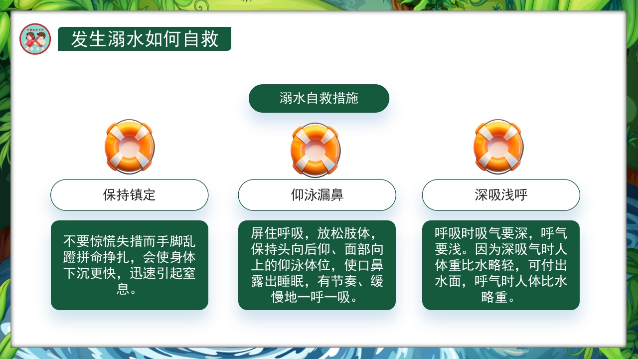 卡通风小学生防溺水教育主题班会PPT课件12