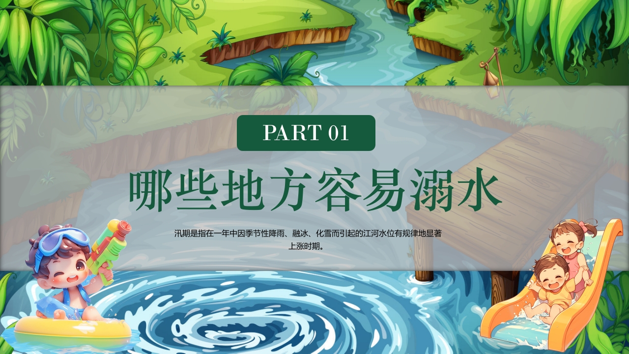 卡通风小学生防溺水教育主题班会PPT课件4