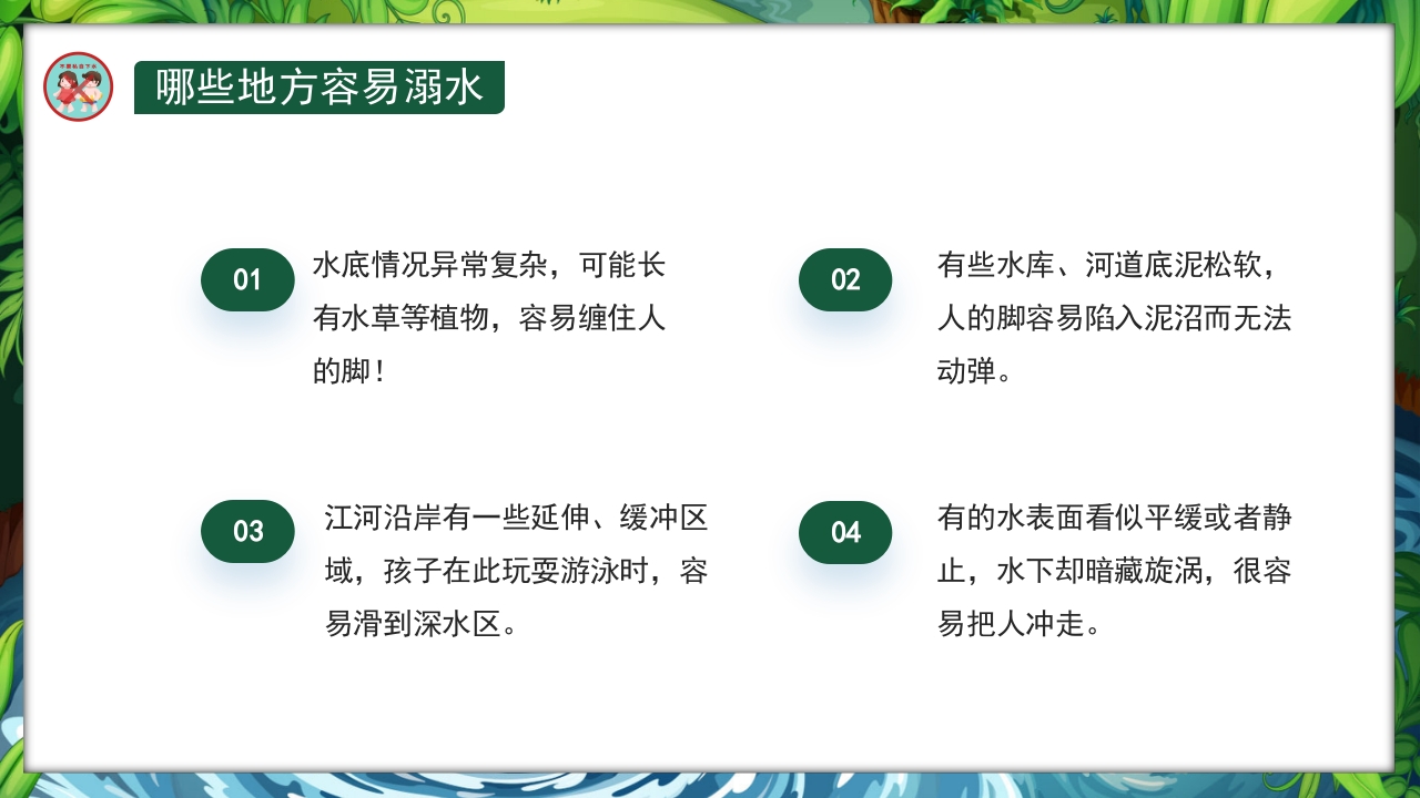 卡通风小学生防溺水教育主题班会PPT课件6