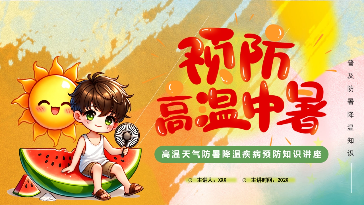 橙色渐变风高温天气防暑降温疾病预防知识讲座PPT课件1