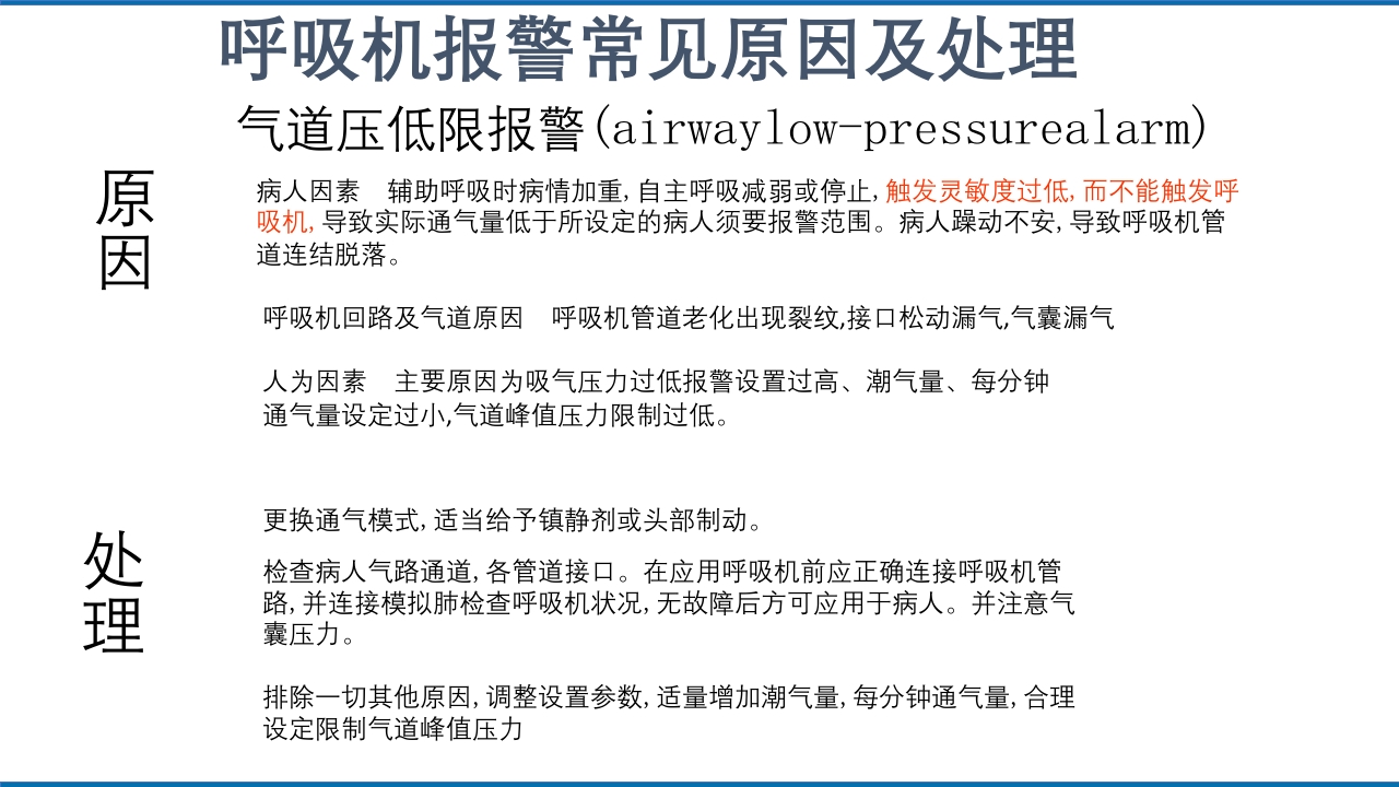 呼吸机报警常见原因和处理方法PPT课件7
