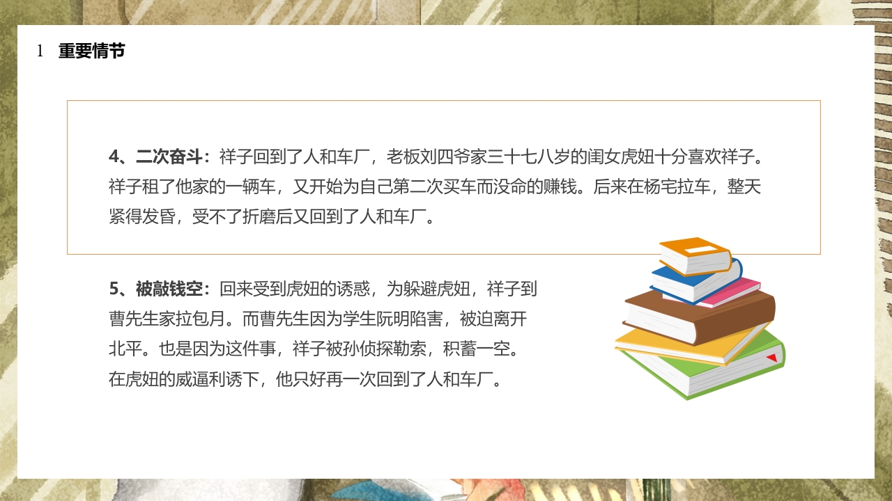 简约风好书分享推荐骆驼祥子PPT课件17