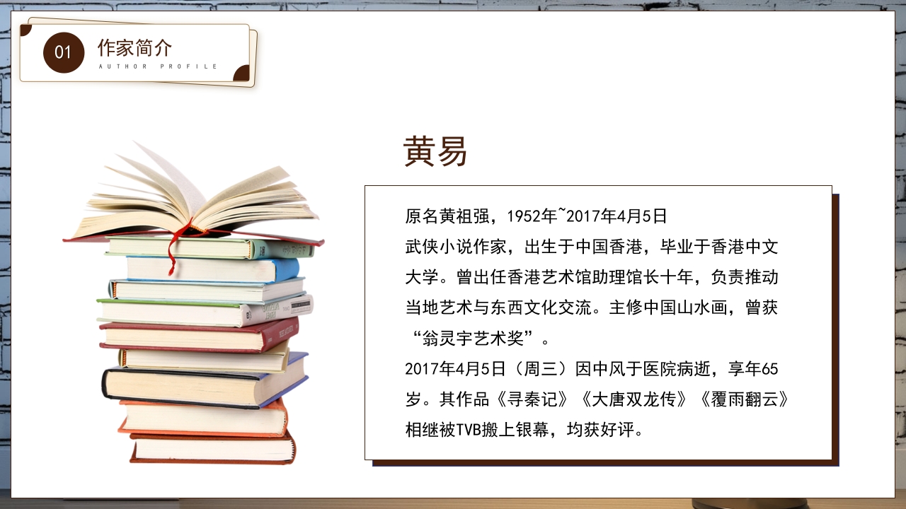 黄易文学小说知名作家名人人物介绍PPT课件4