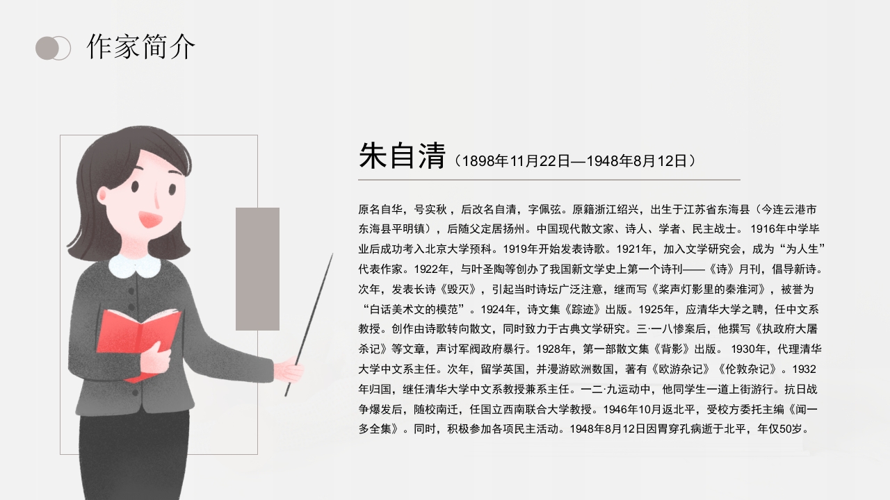 朱自清文学小说作家名人人物介绍PPT课件4