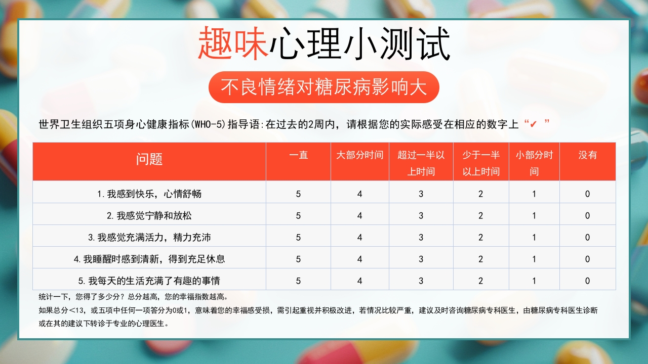 糖尿病与幸福感糖尿病健康知识PPT课件13