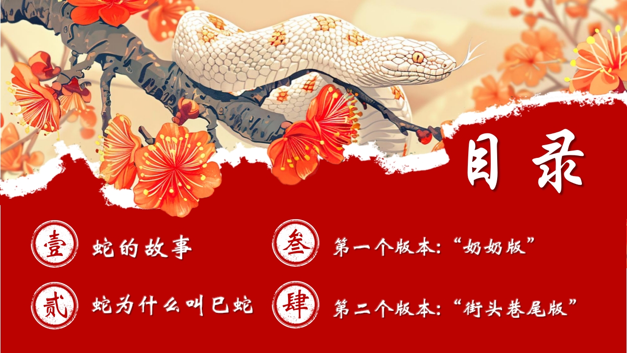 水彩风蟒蛇背景的生肖蛇的神话传说PPT课件2