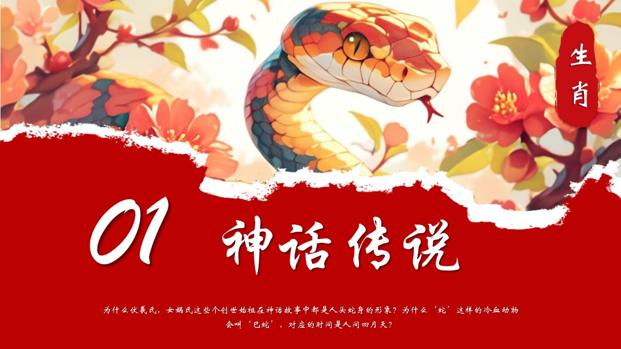 水彩风蟒蛇背景的生肖蛇的神话传说PPT课件3