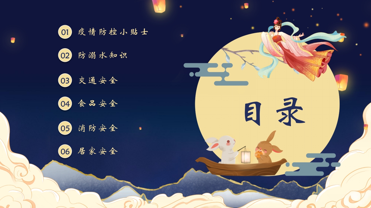 圆月玉兔背景的中秋节放假安全PPT课件2