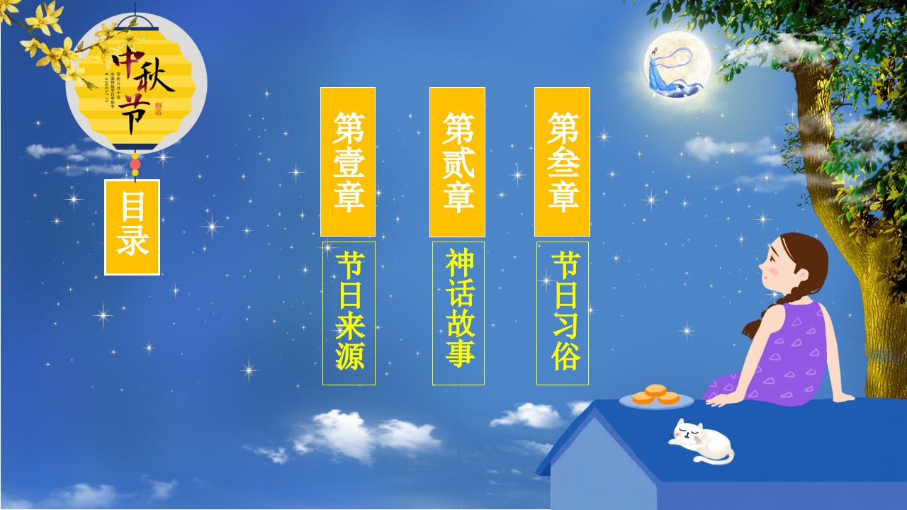 女孩背景的中秋节节日介绍PPT课件3
