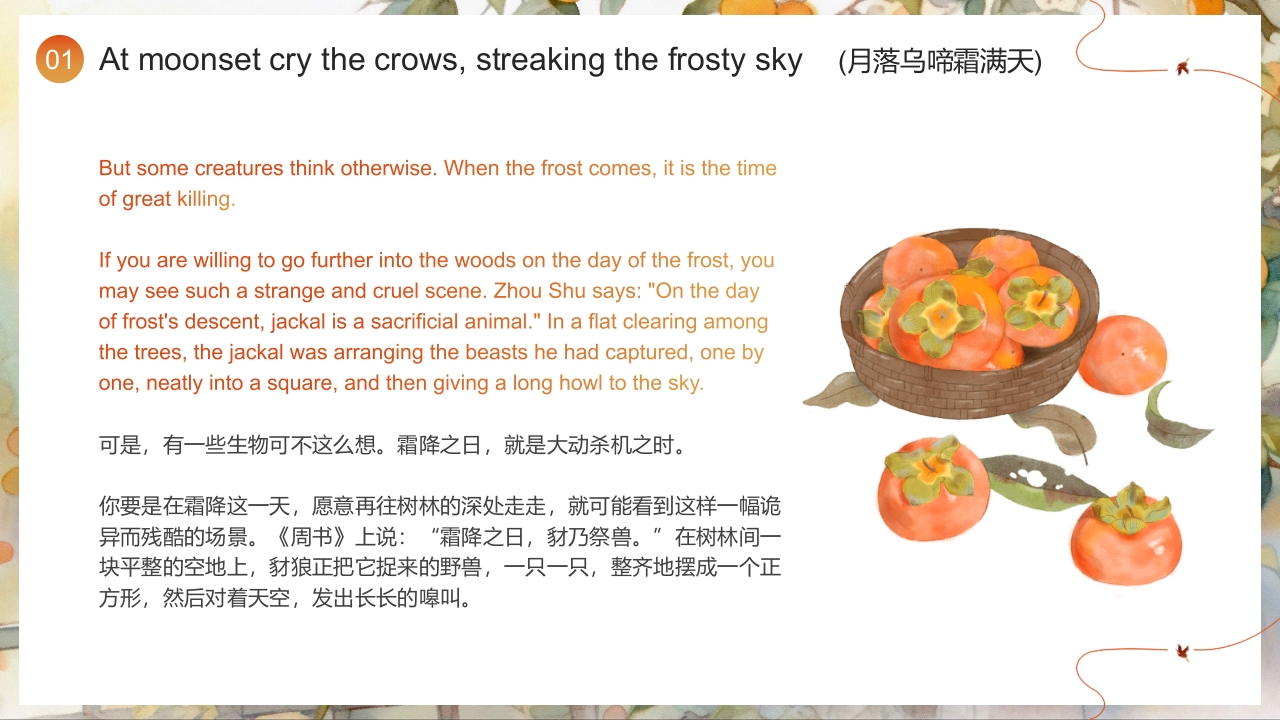“好柿成霜喜从天降”霜降节气英文介绍PPT课件9