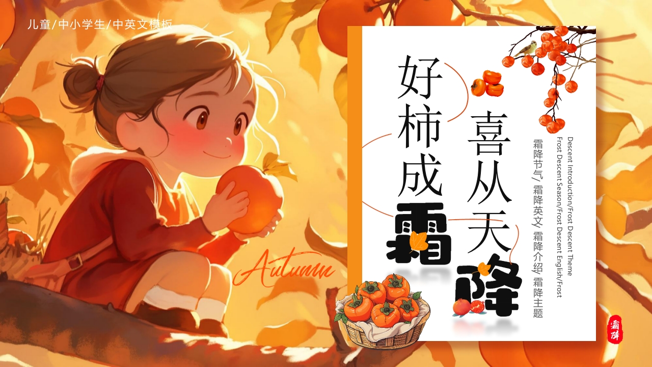 红色插画风“好柿成霜喜从天降”传统节气霜降英文介绍PPT26