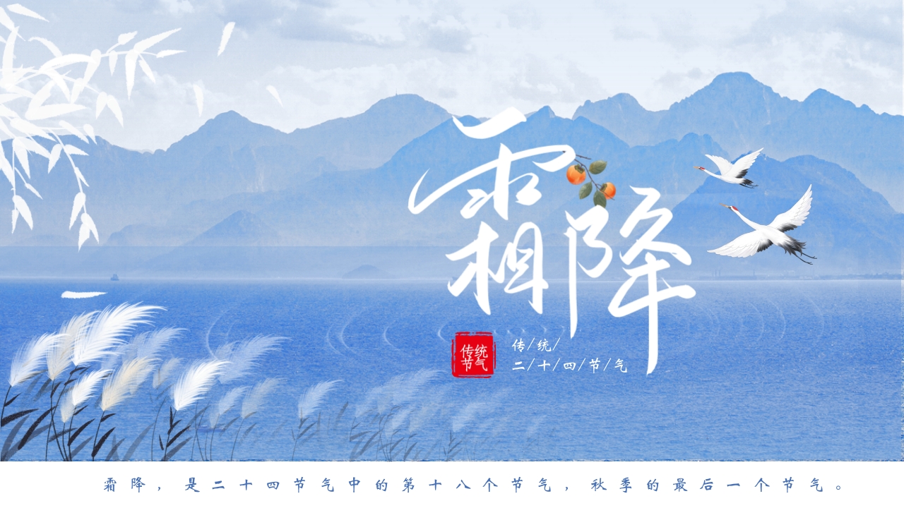 水芦苇背景的霜降传统节气介绍PPT课件1