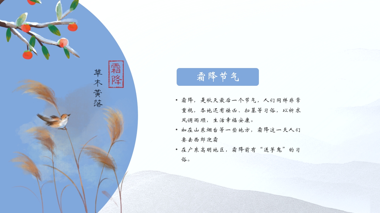水芦苇背景的霜降传统节气介绍PPT课件6