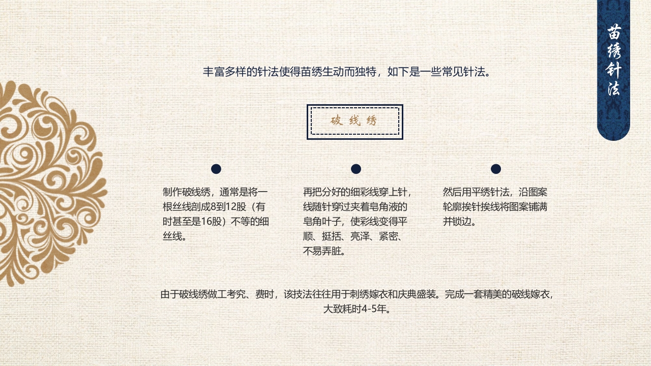 刺绣花纹背景的贵州苗绣宣传介绍PPT课件11