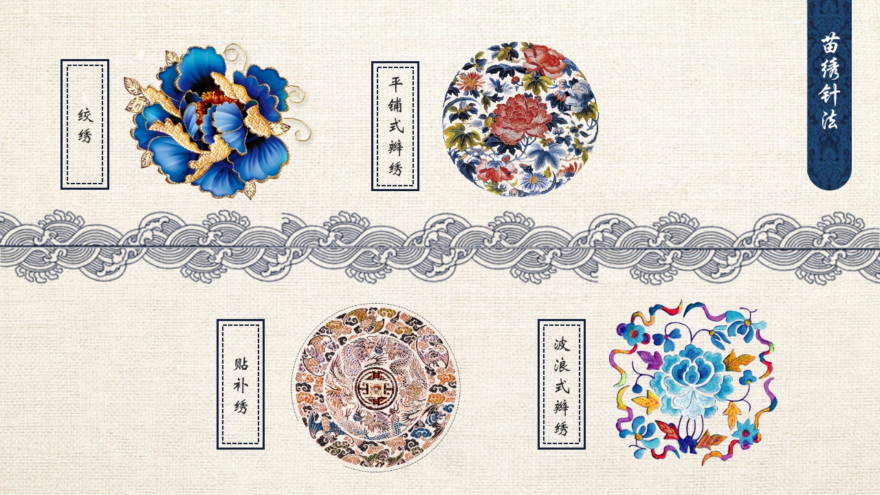 刺绣花纹背景的贵州苗绣宣传介绍PPT课件14