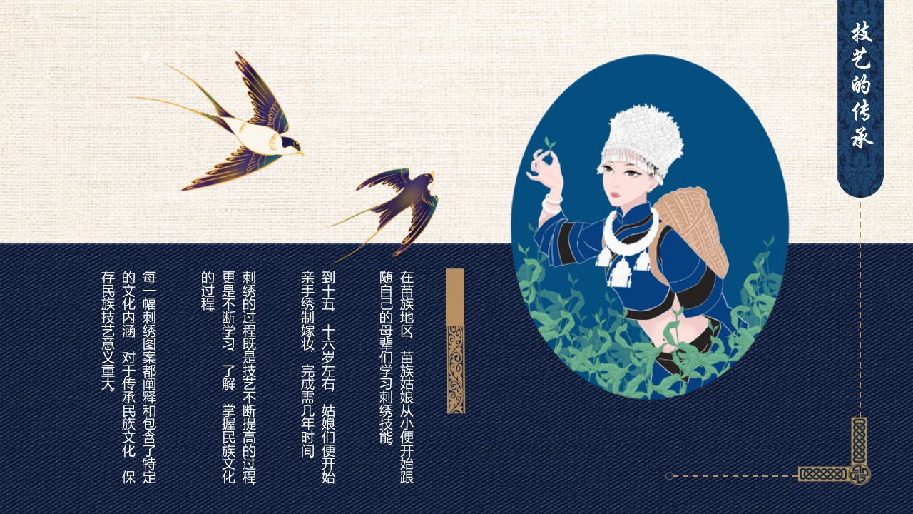 刺绣花纹背景的贵州苗绣宣传介绍PPT课件22