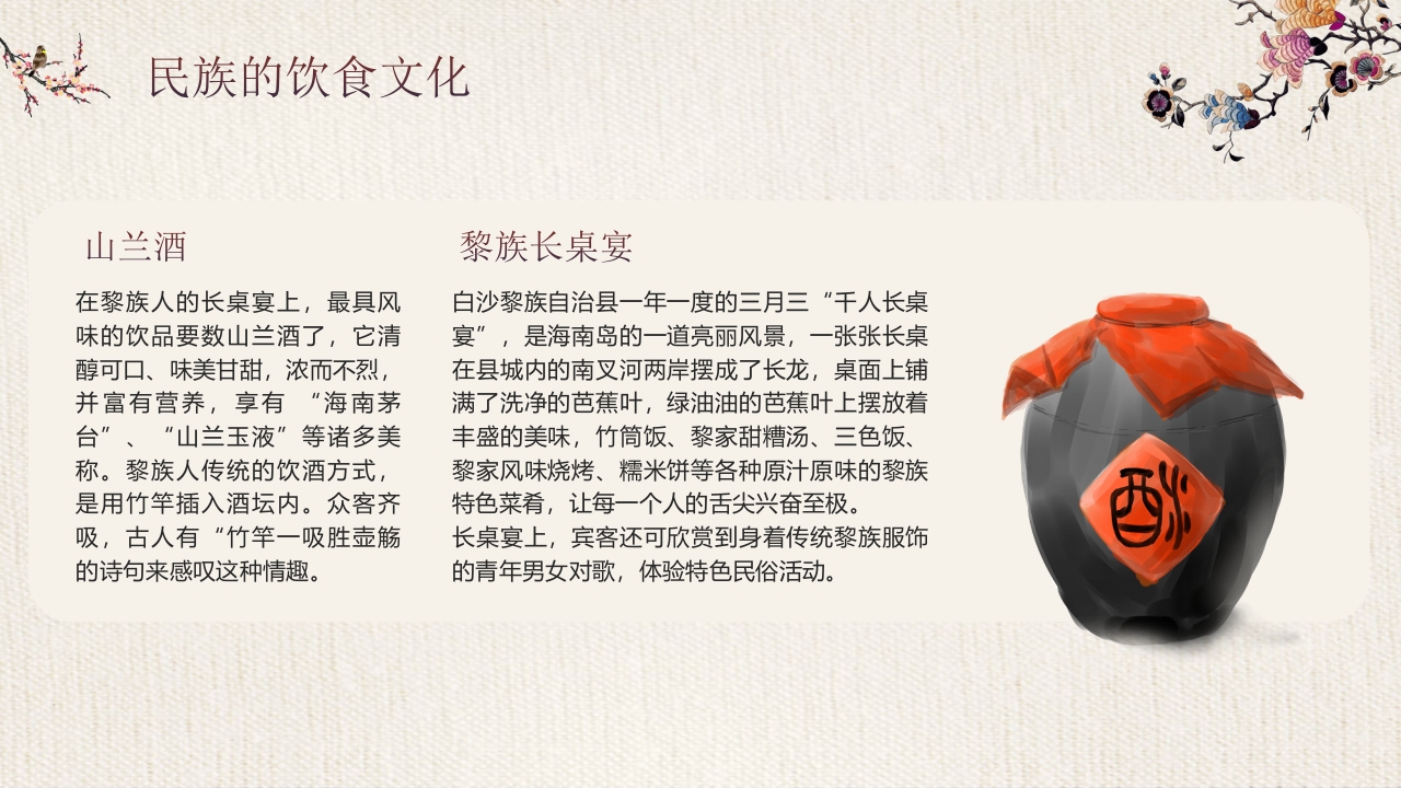 少数民族女孩背景的《探寻黎族文化之美》民族文化介绍PPT课件18