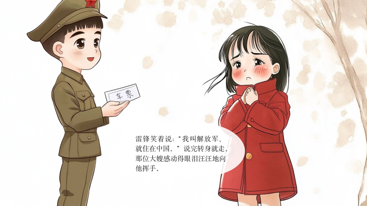 《雷锋的故事》儿童故事绘本幼儿园学雷锋PPT课件12