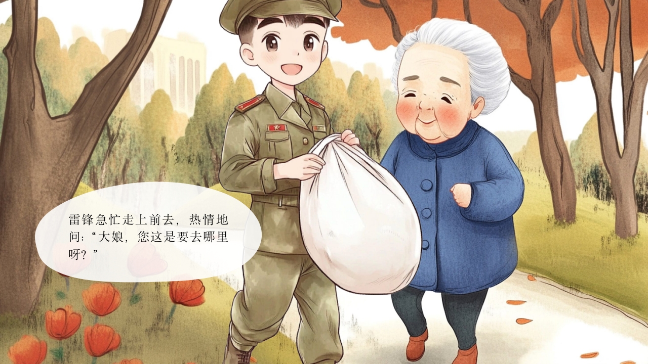 《雷锋的故事》儿童故事绘本幼儿园学雷锋PPT课件14