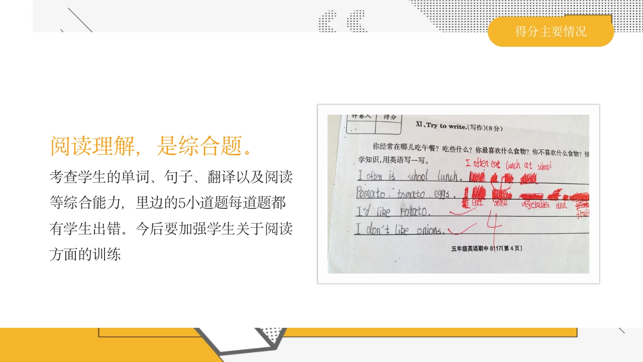 小学五年级英语期末考试试卷分析PPT课件15