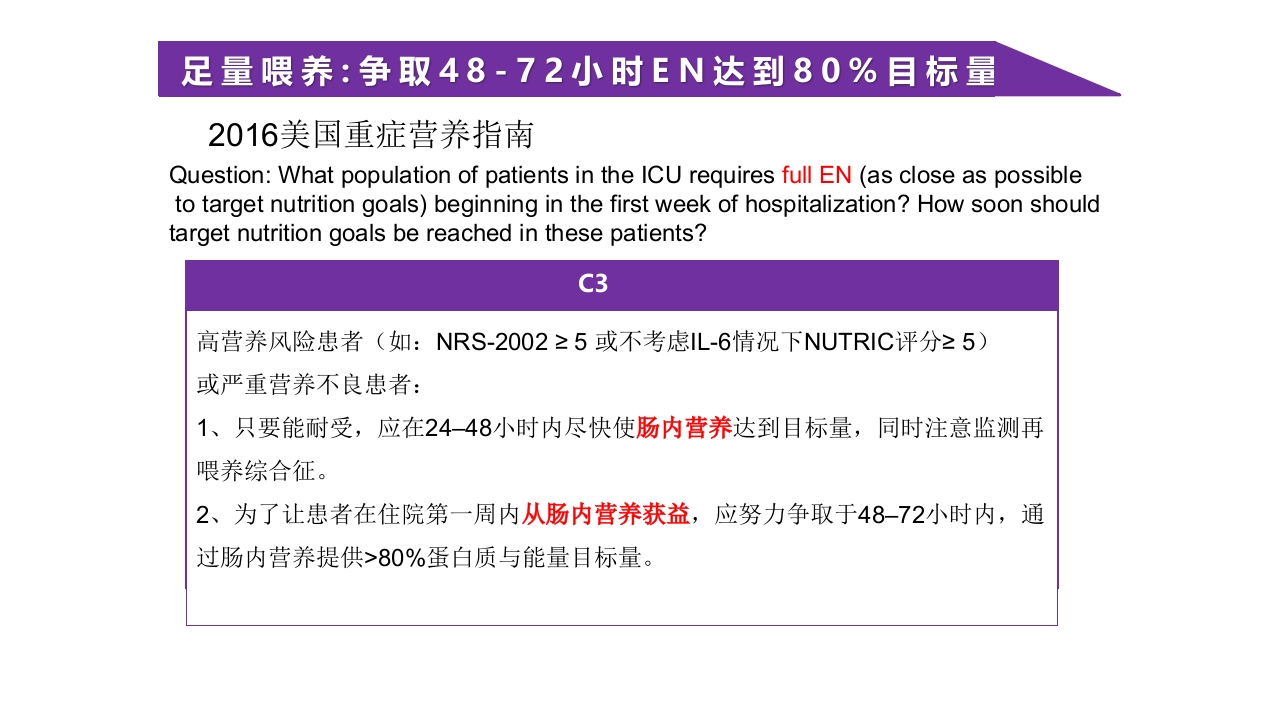 重症患者的营养支持:-滋养型喂养vs早期足量10