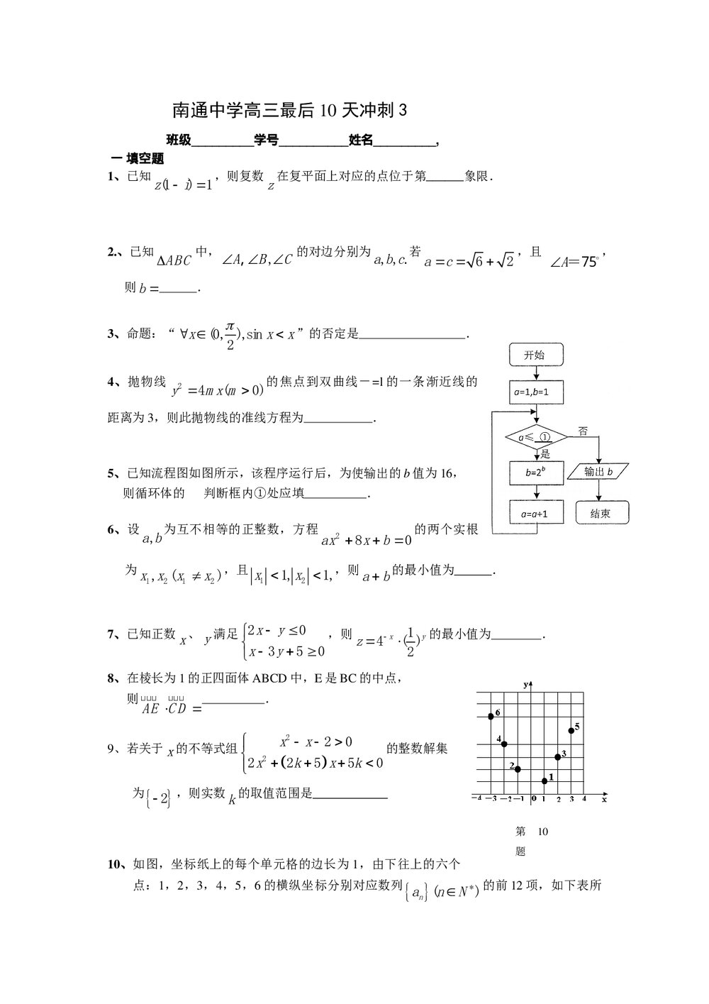 江苏省南通中学高三最后10天冲刺3(数学)+答案1