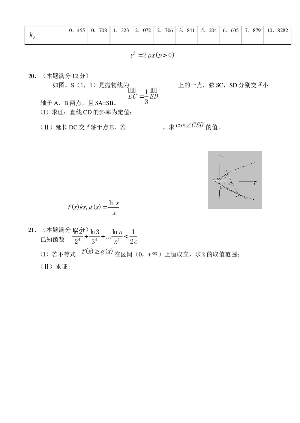 东北三省四市高三第二次联考试(数学文科)试题试卷+参考答案6