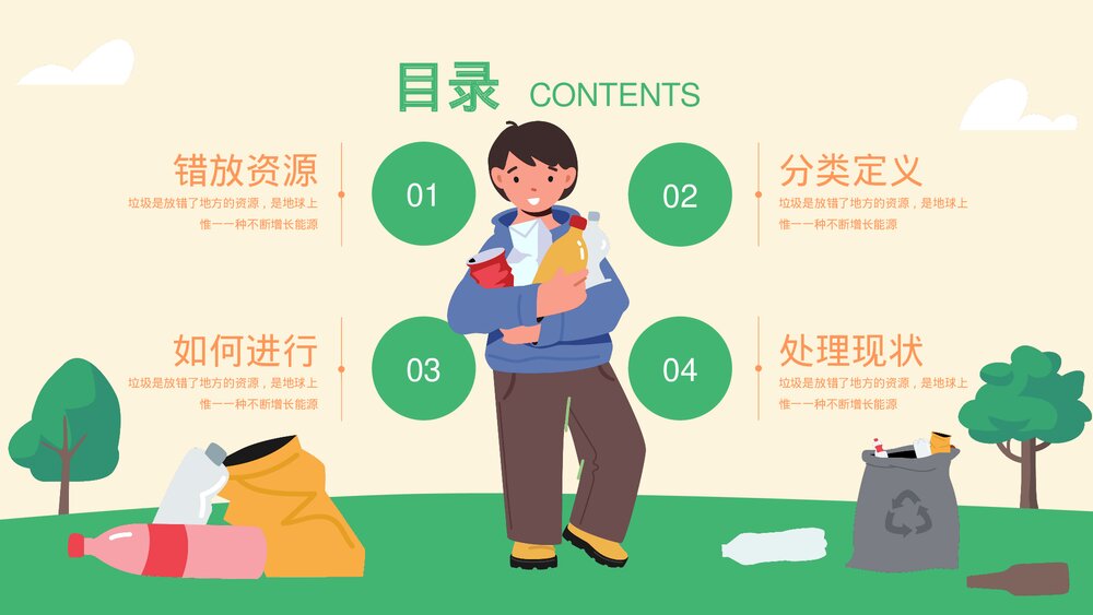 《环境保护·能源再生·节能减排·垃圾回收》垃圾分类主题教育PPT课件下载2