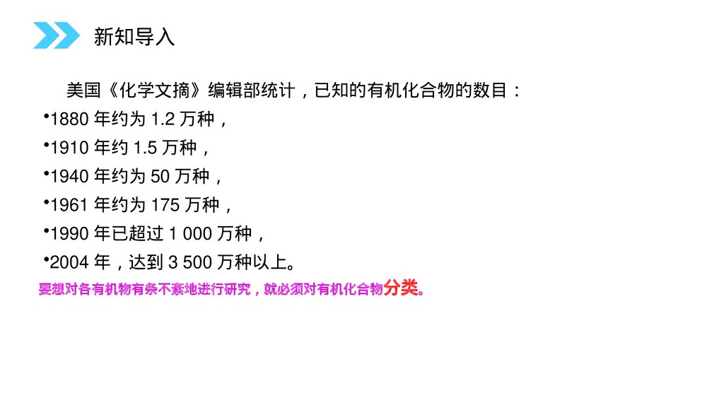 人教版高二化学选修五《有机化合物的分类》PPT课件(第1.1课时)2