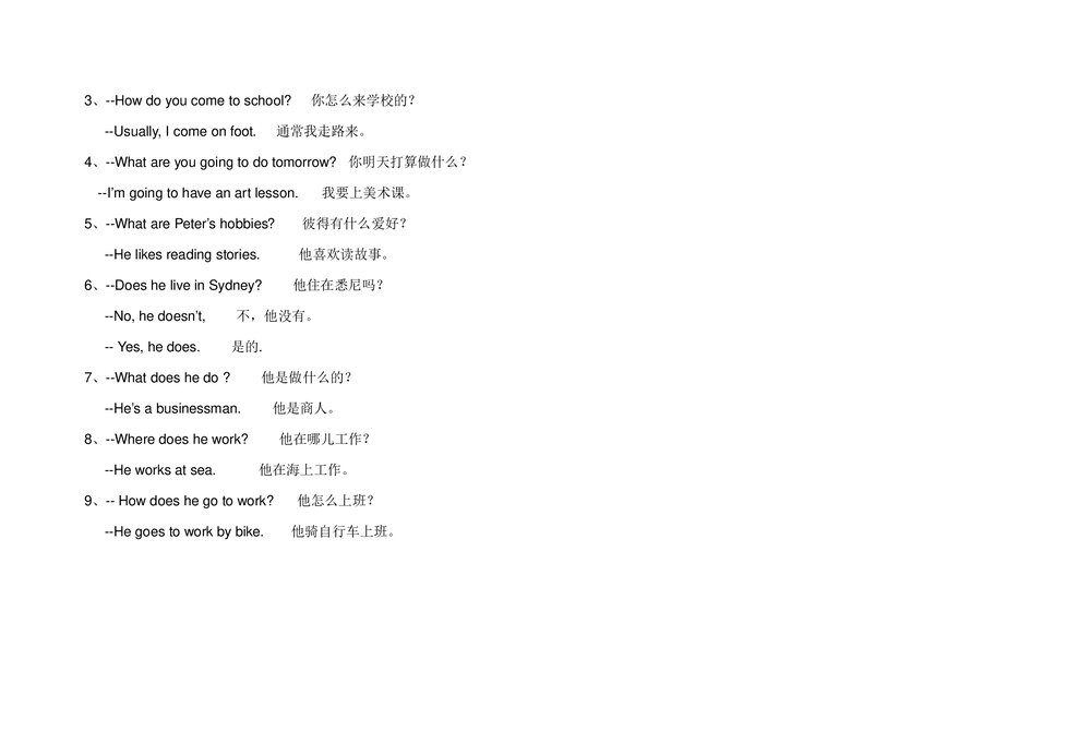 小学英语三至六年级重点句型汇总word版5