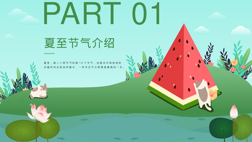 可爱卡通风二十四节气之夏至节气介绍PPT课件3