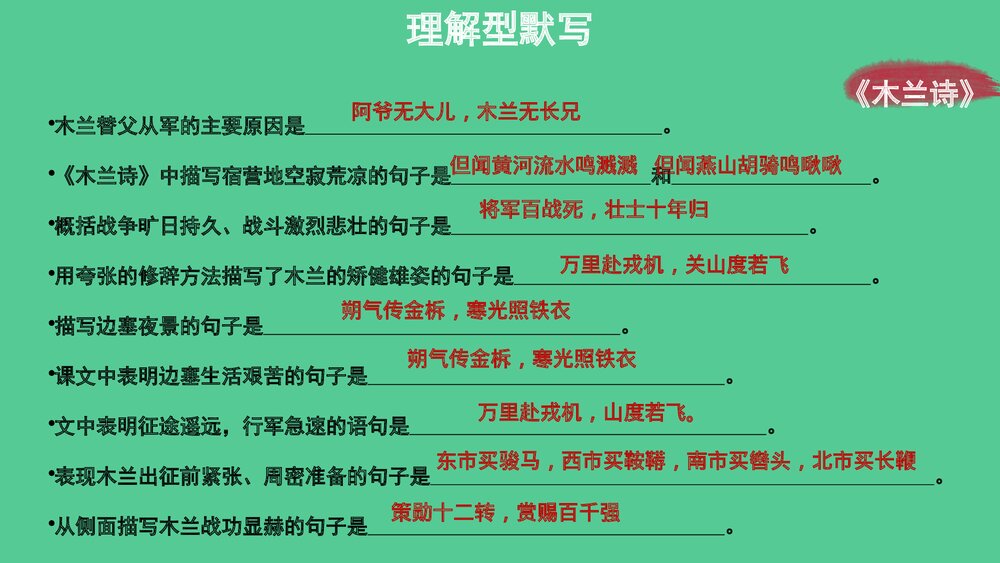 七年级语文下册专题复习PPT课件：古诗文默写5