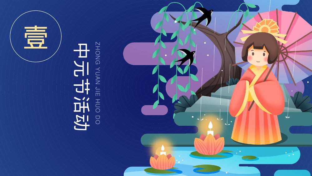 中国风卡通插画风中元节知识介绍PPT课件下载3