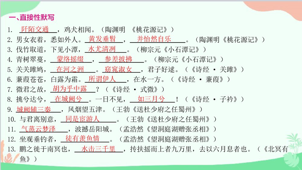 统编版八年级语文下册《专题二·古诗文默写》期末专题复习PPT课件2