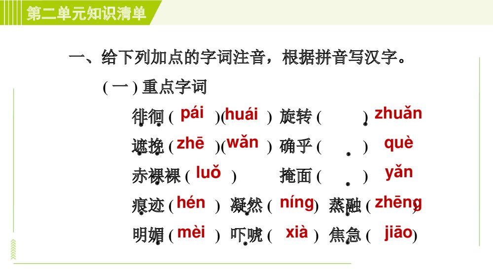 2022—2023学年部编版(五四学制)语文六年级下册第二单元复习知识清单PPT课件下载2