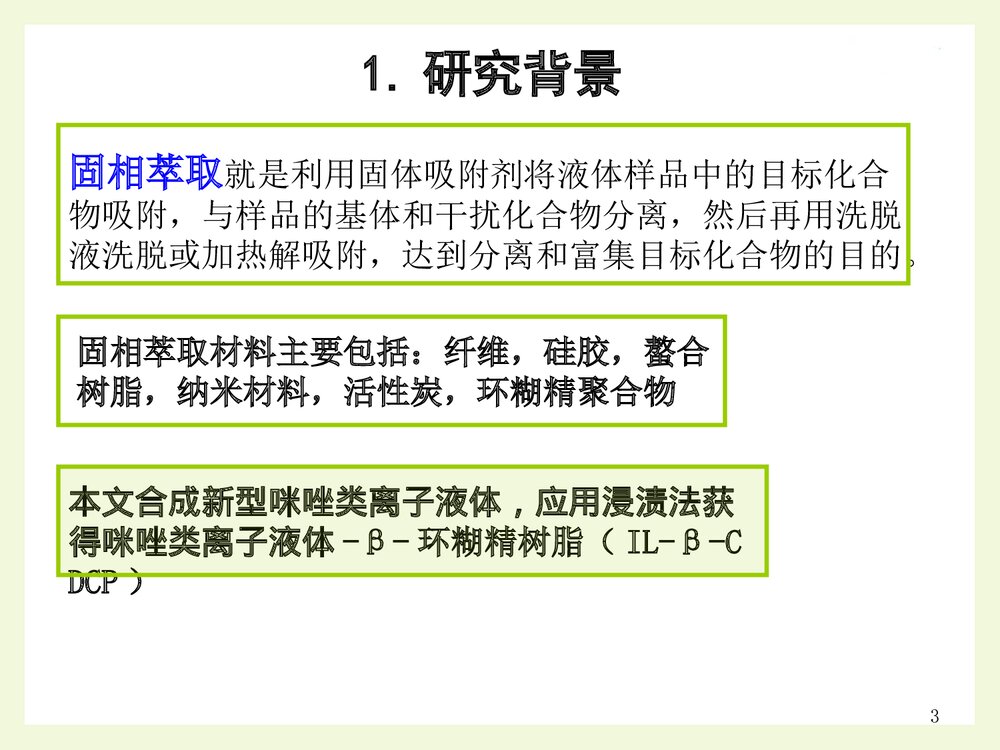 分析化学毕业答辩PPT课件 咪唑类离子液体负载β-环糊精树脂分离分析药物中大黄酚3