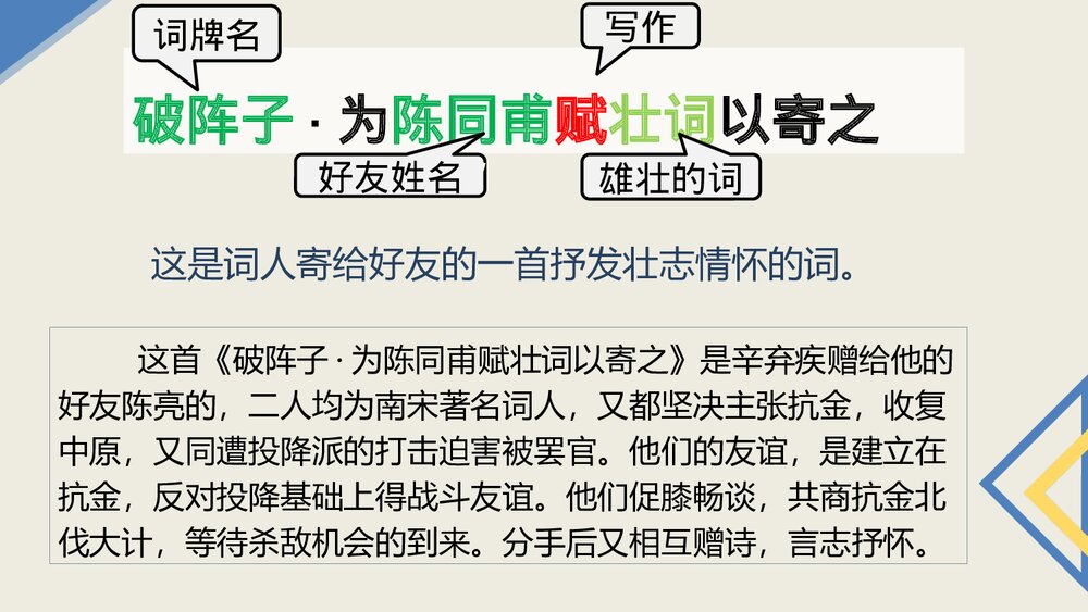 《破阵子·为陈同甫赋壮词以寄之》词四首·部编版九年级语文下册PPT课件2