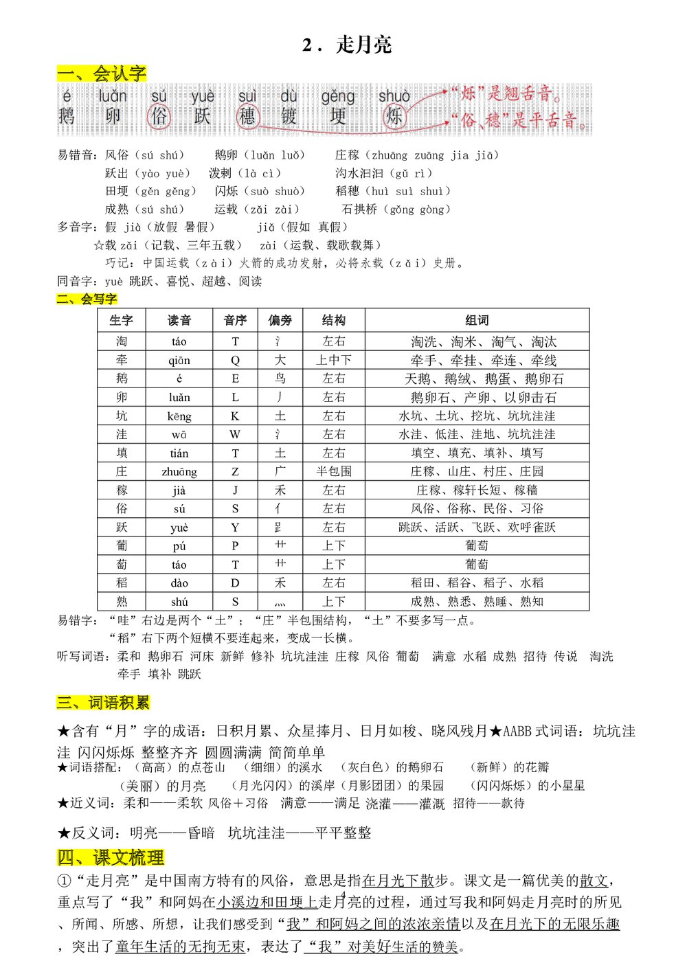小学四年级语文上册全册复习资料4