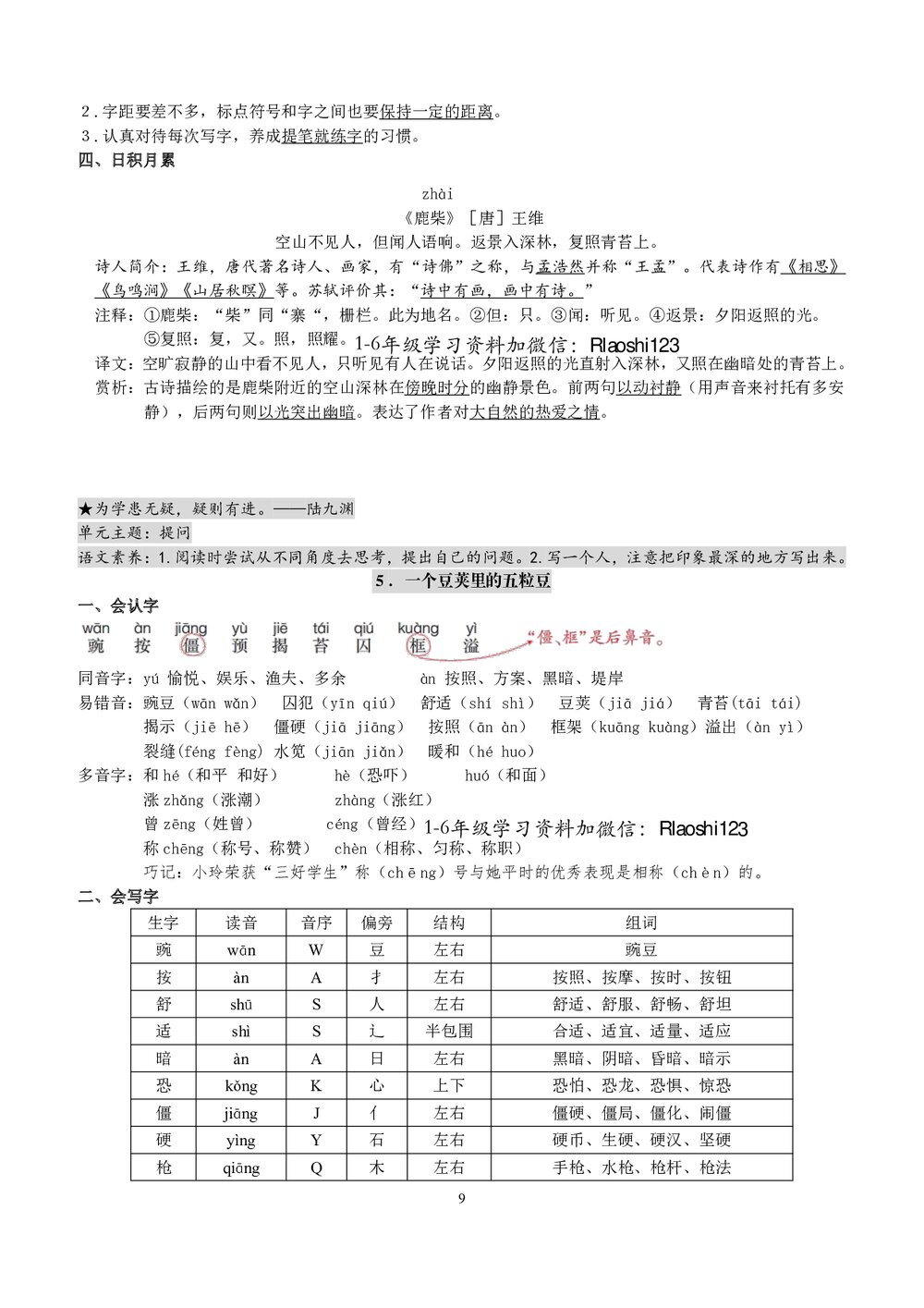 小学四年级语文上册全册复习资料9