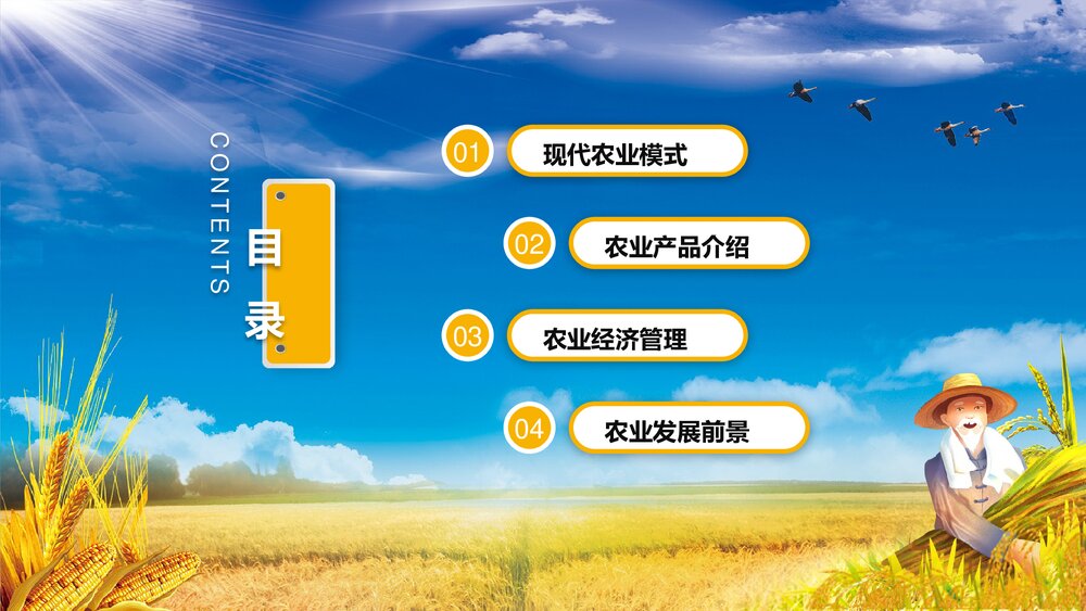 金色稻田背景的农业招商融资报告PPT模板3