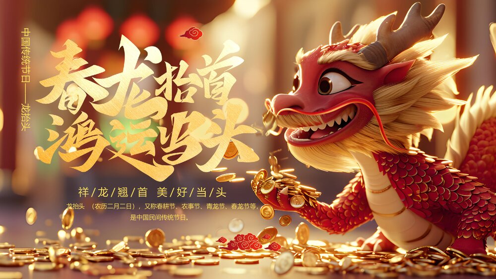 国潮风春龙抬首鸿运当头二月二龙抬头传统节日PPT课件1